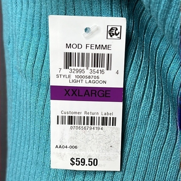 BAR III XXL TURQUOISE RIBBED SHIRT SLEEVED BLOUSE - Picture 4 of 6